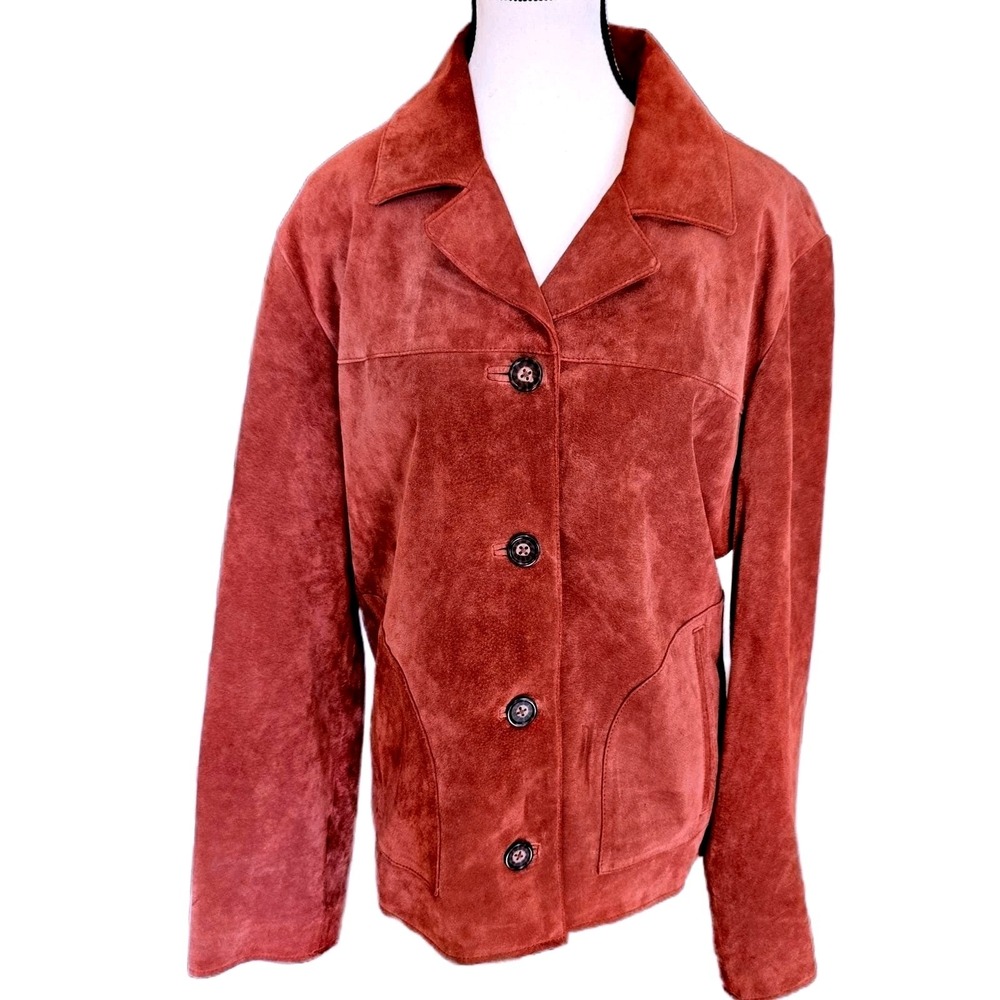 Vintage 90s The Territory Ahead Suede Leather Jacket Womens XL Rust Red Lined